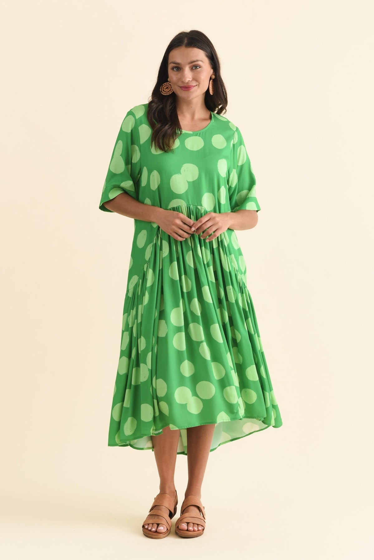 Kiana Green Spot Peak Dress Front View
