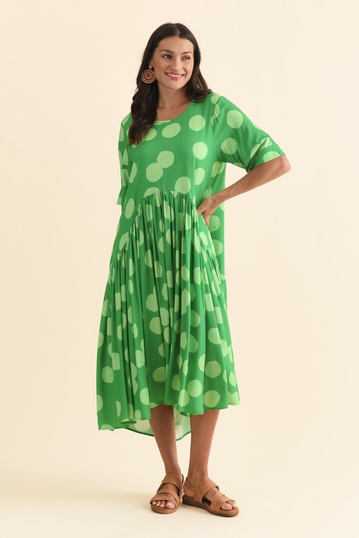 Kiana Green Spot Peak Dress Full Length View