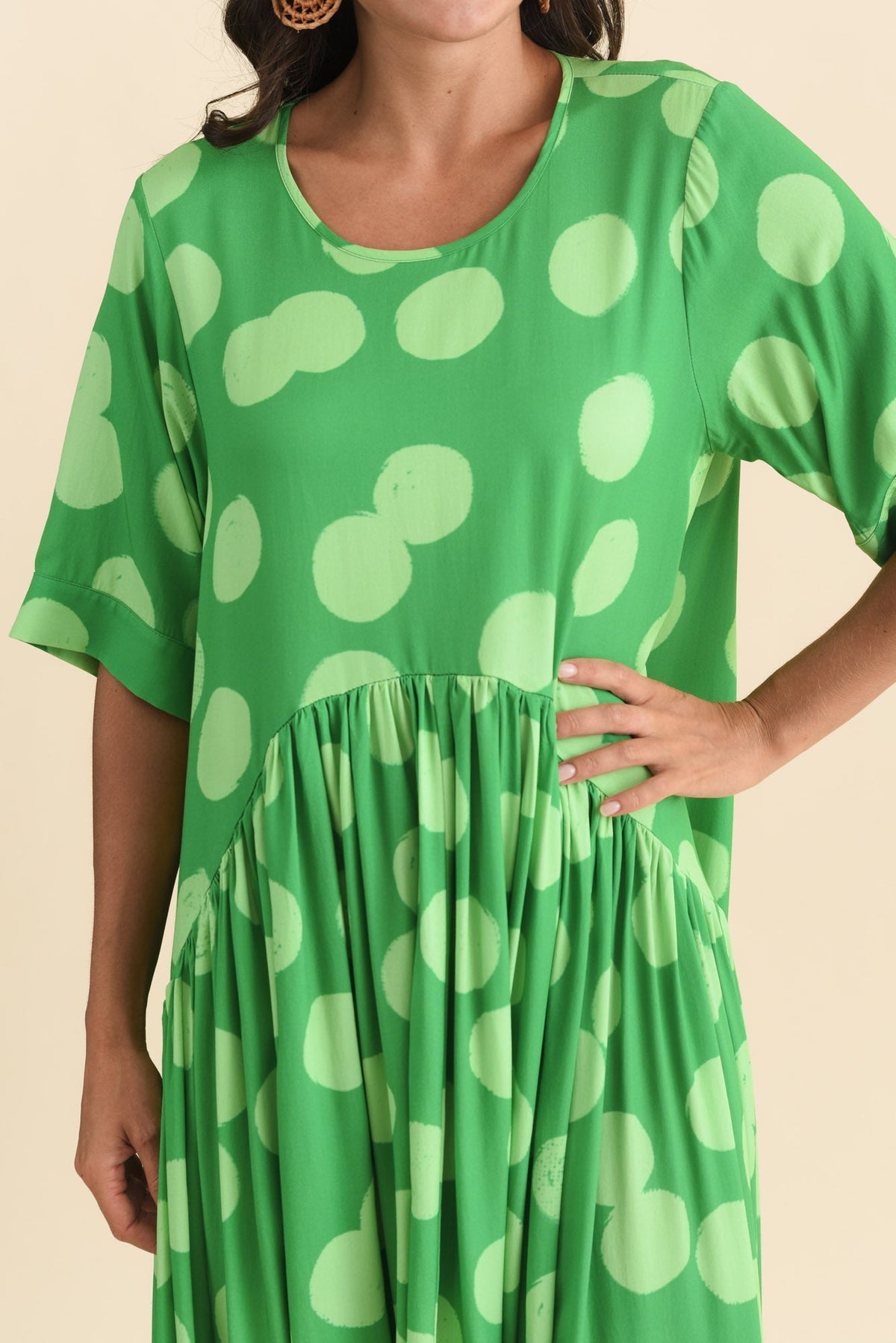 Kiana Green Spot Peak Dress Detail View