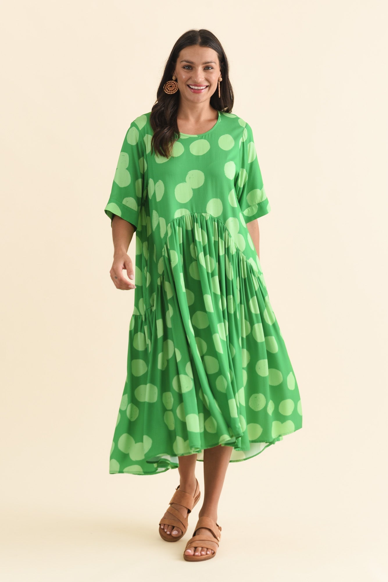 Kiana Green Spot Peak Dress Front View 2