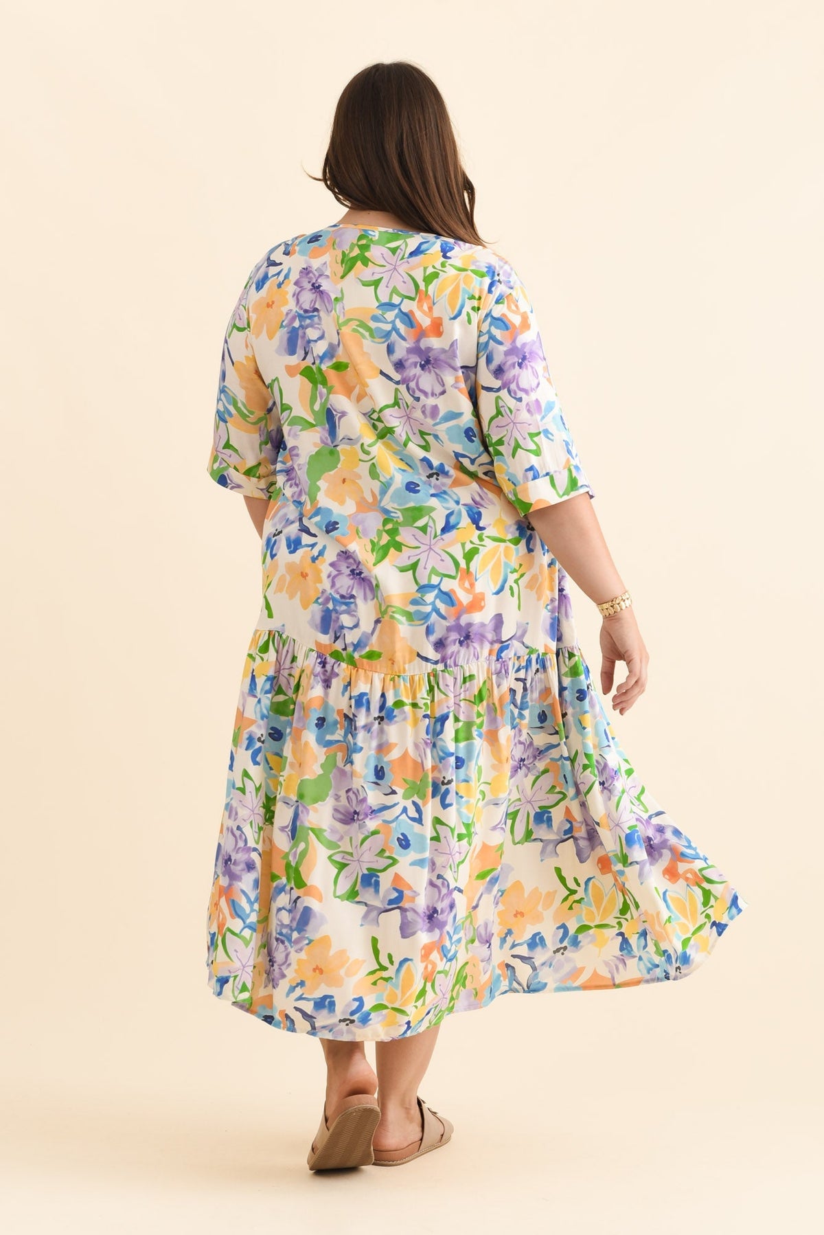 Kiana Purple Floral Peak Dress Full Length View 2