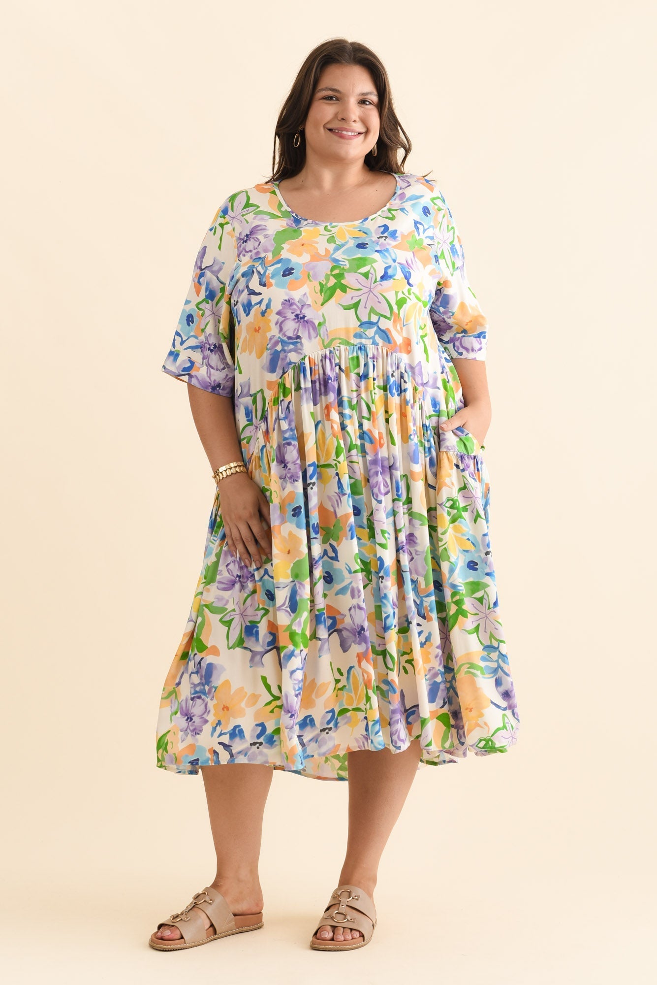 Kiana Purple Floral Peak Dress Detail View 2
