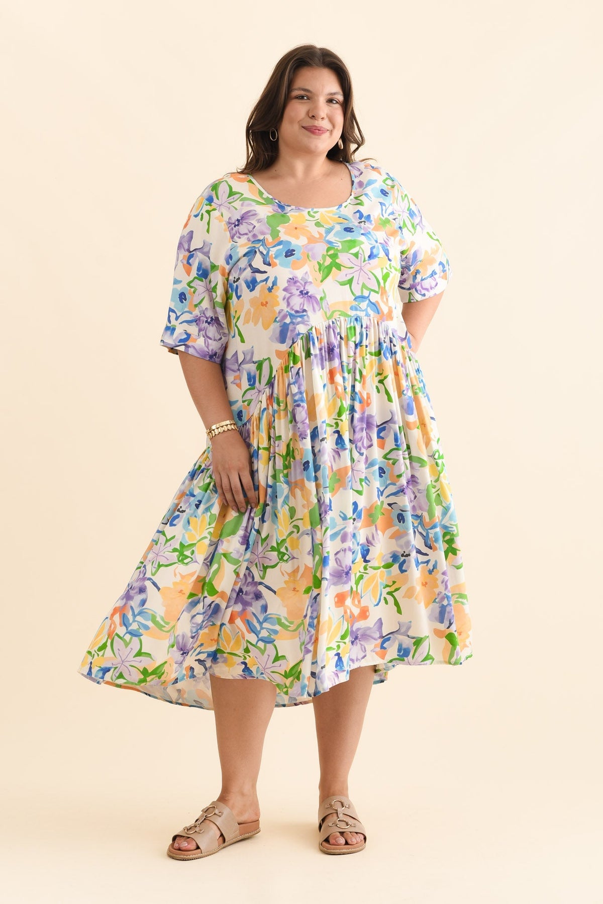 Kiana Purple Floral Peak Dress Side View 2