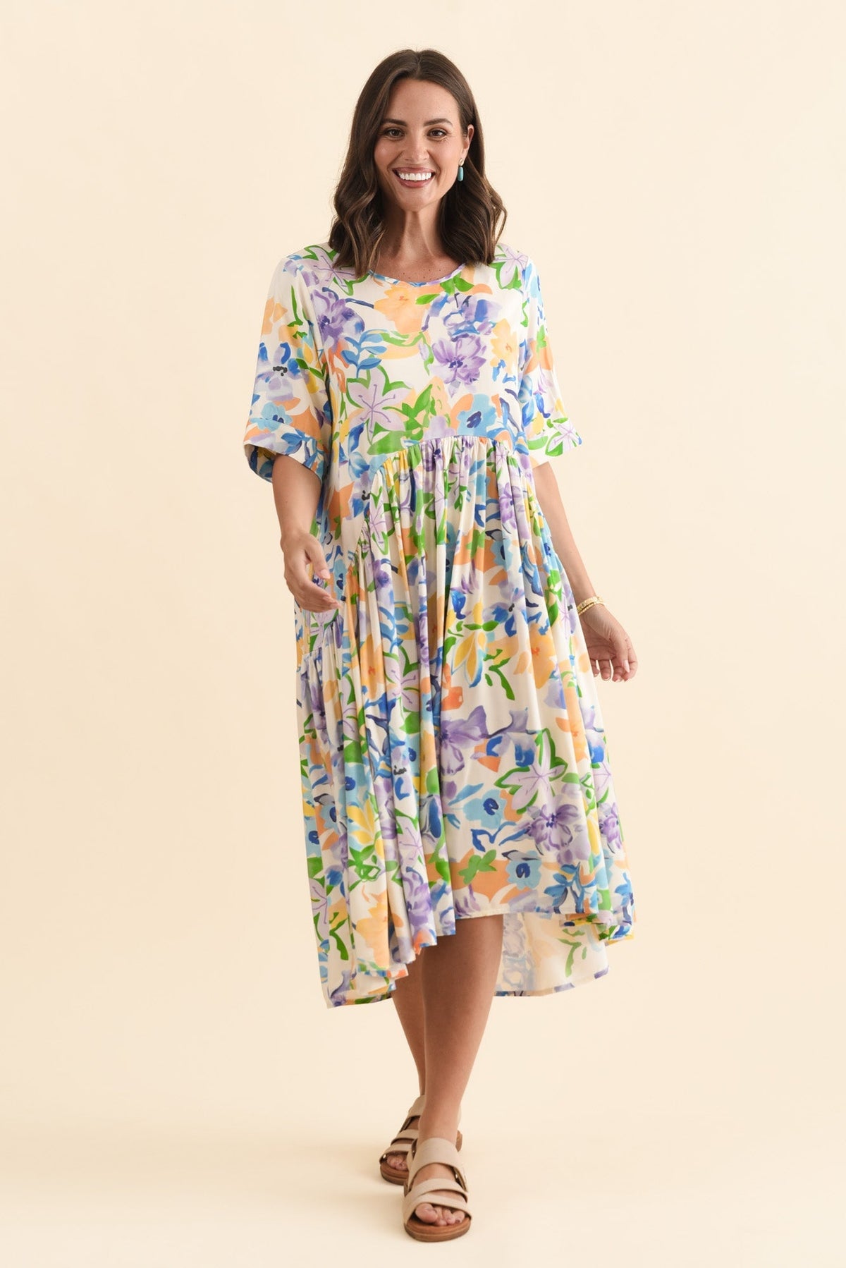 Kiana Purple Floral Peak Dress Front View