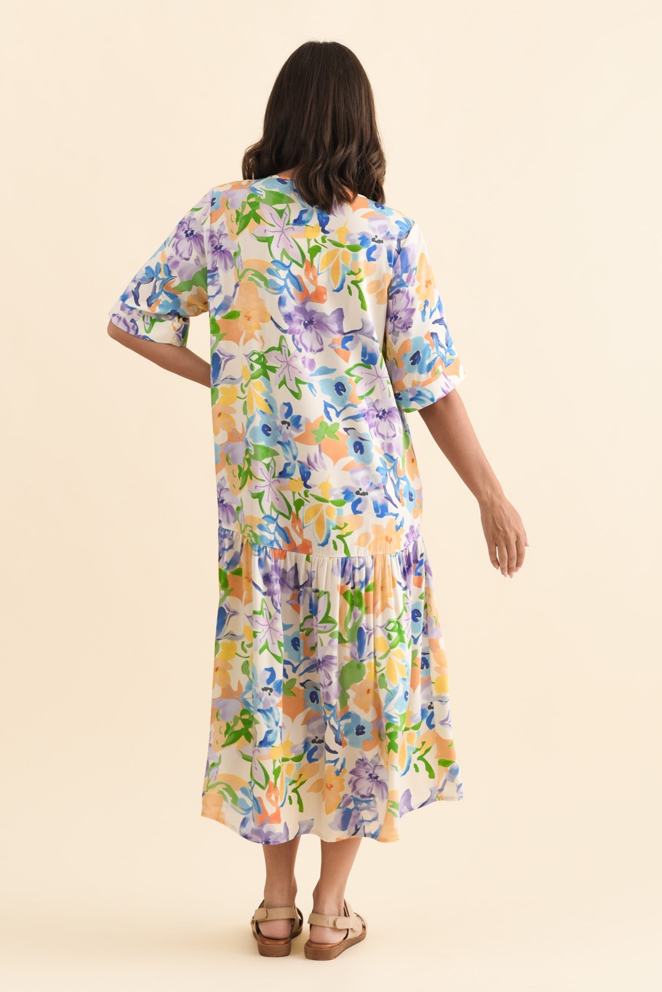 Kiana Purple Floral Peak Dress Detail View