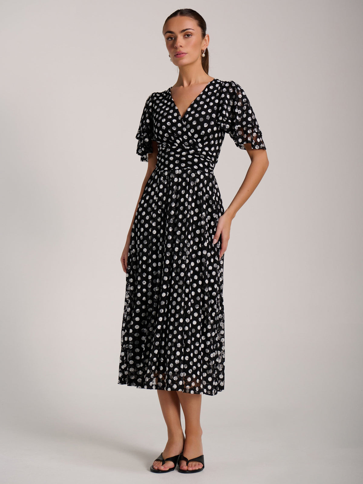 Angel Sleeve Print Lace Maxi Dress Black Spot Back View 2