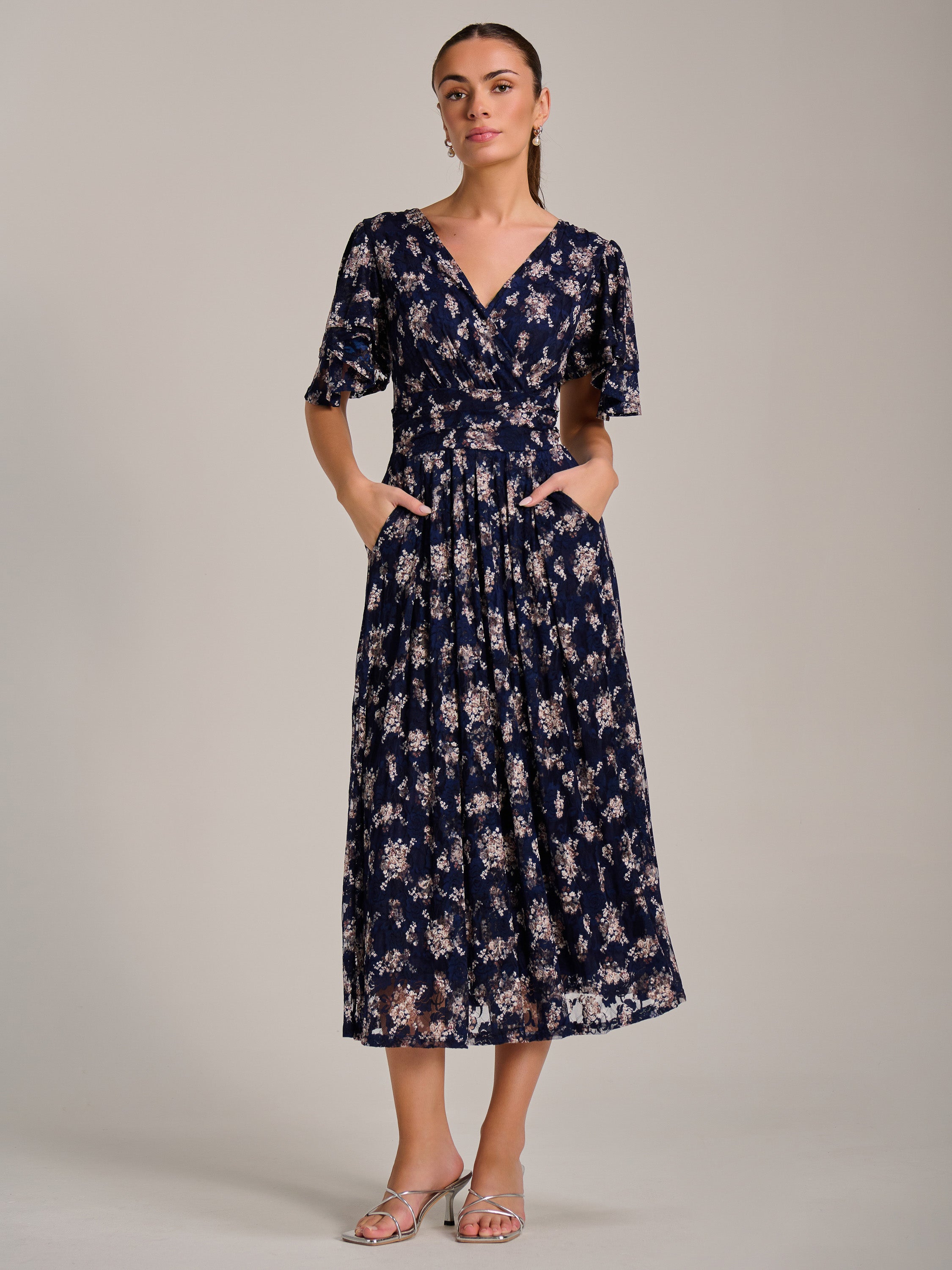 Angel Sleeve Print Lace Maxi Dress Detail View