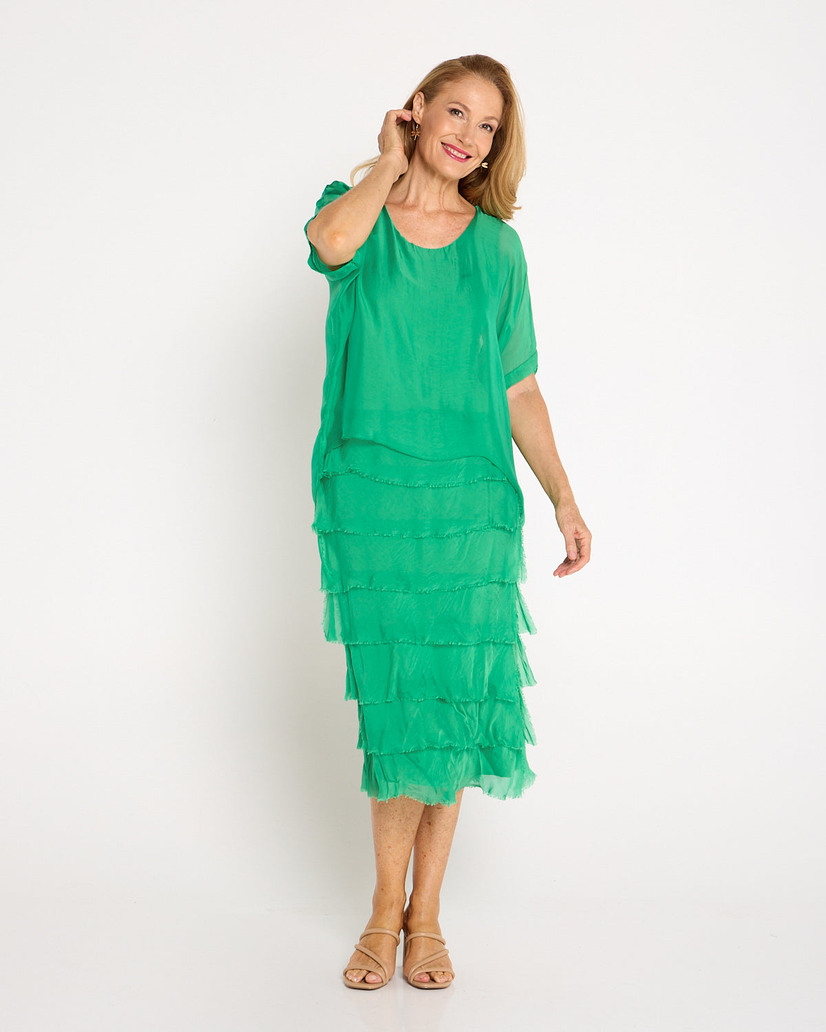 Women's Margo silk blend layered midi dress in Green