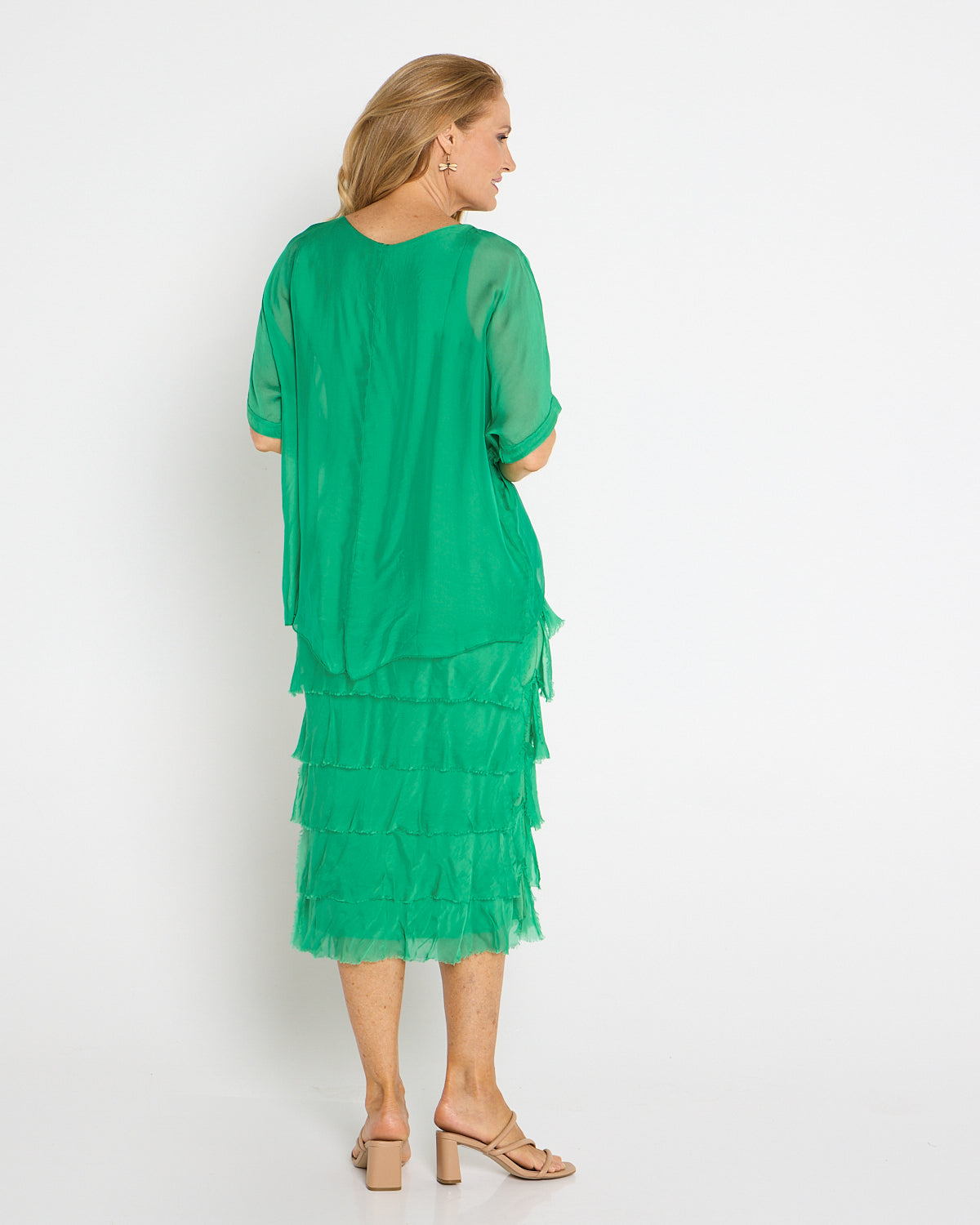 Women's Margo silk blend layered midi dress in Green