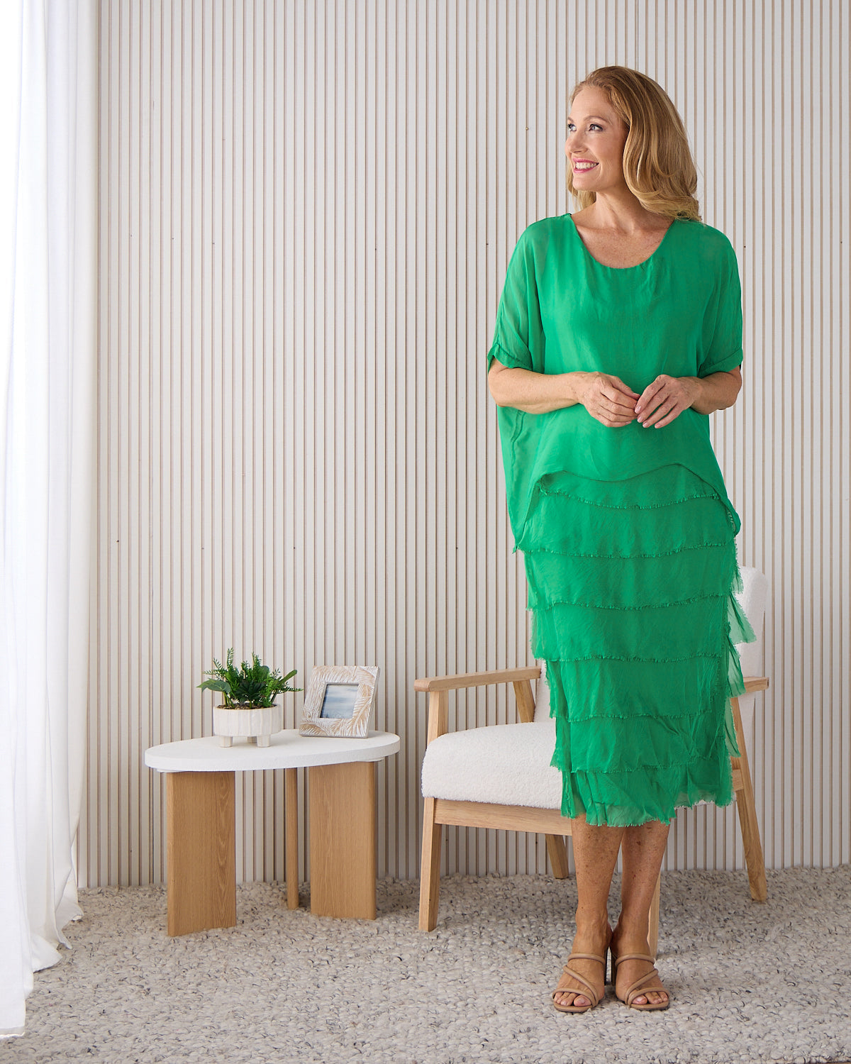 Women's Margo silk blend layered midi dress in Green
