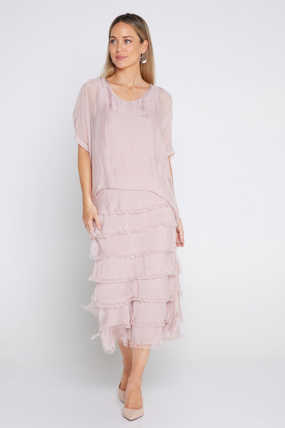 Women's Margo silk blend layered midi dress in Pink