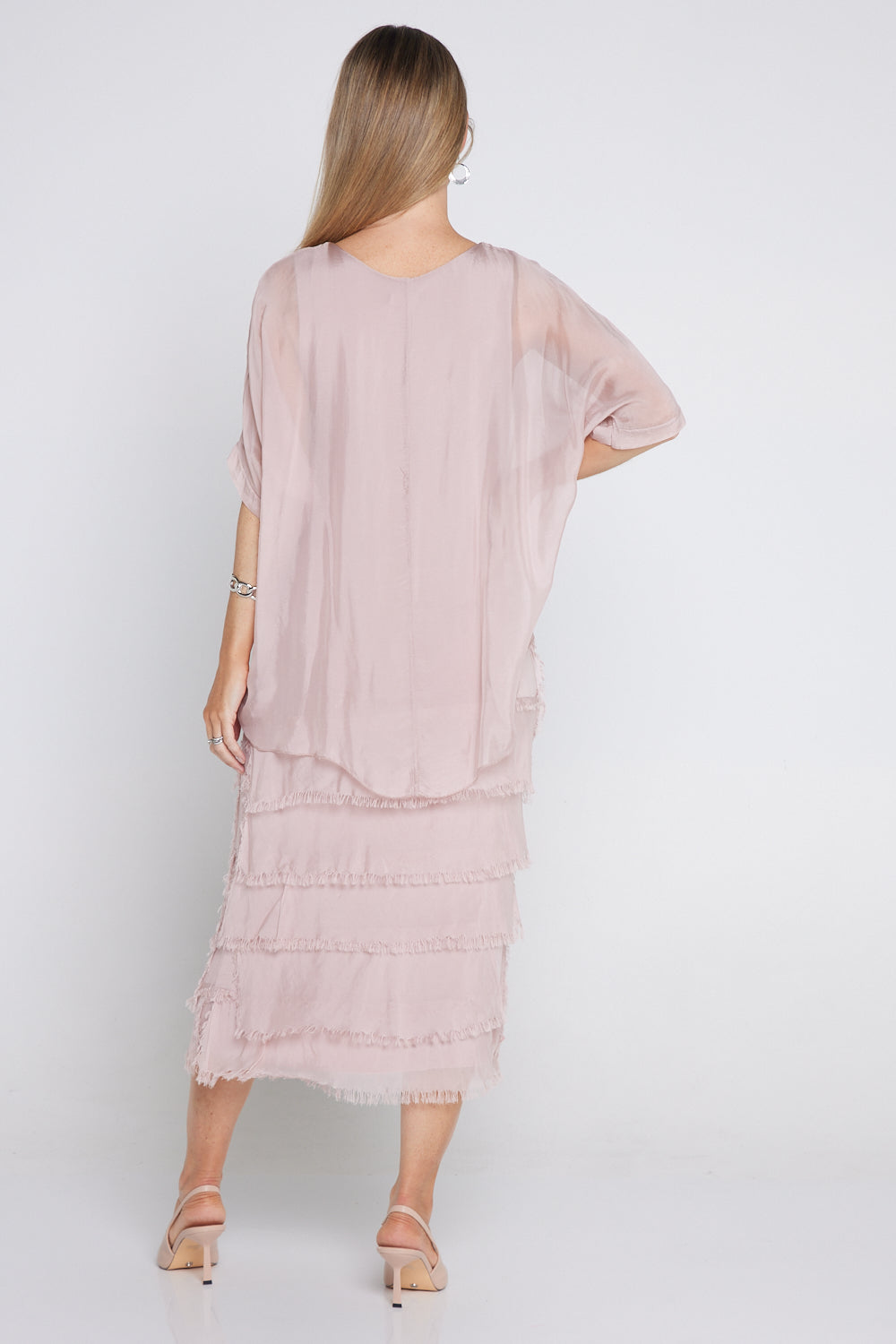 Women's Margo silk blend layered midi dress in Pink