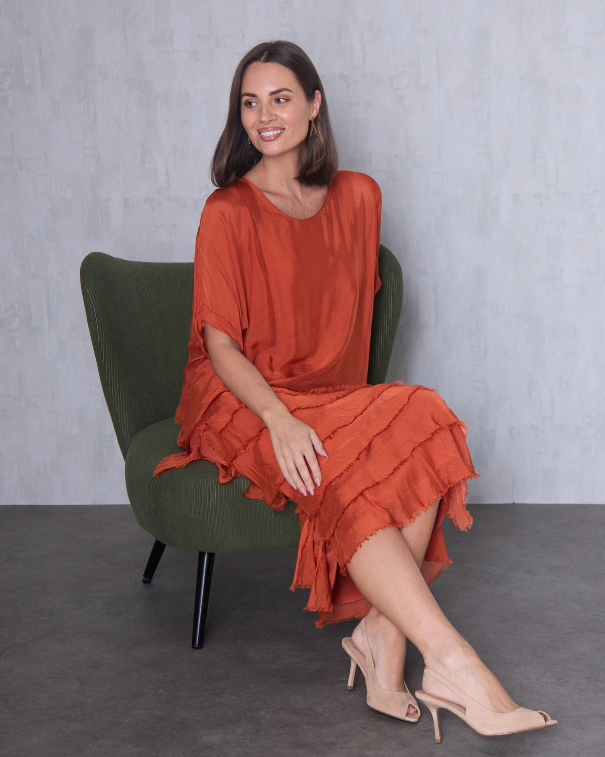 Women's Margo silk blend layered midi dress in Rust
