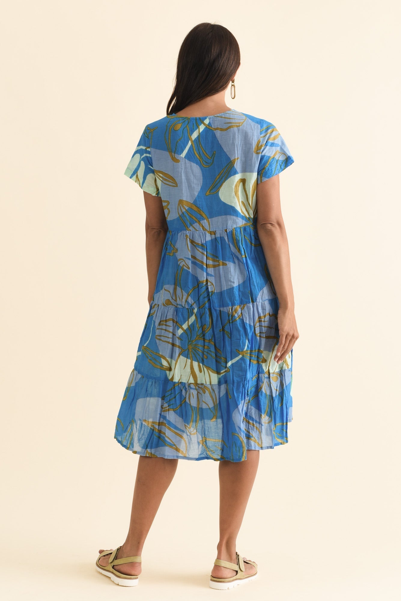 Lania Cobalt Lily Crinkle Cotton Dress Detail View