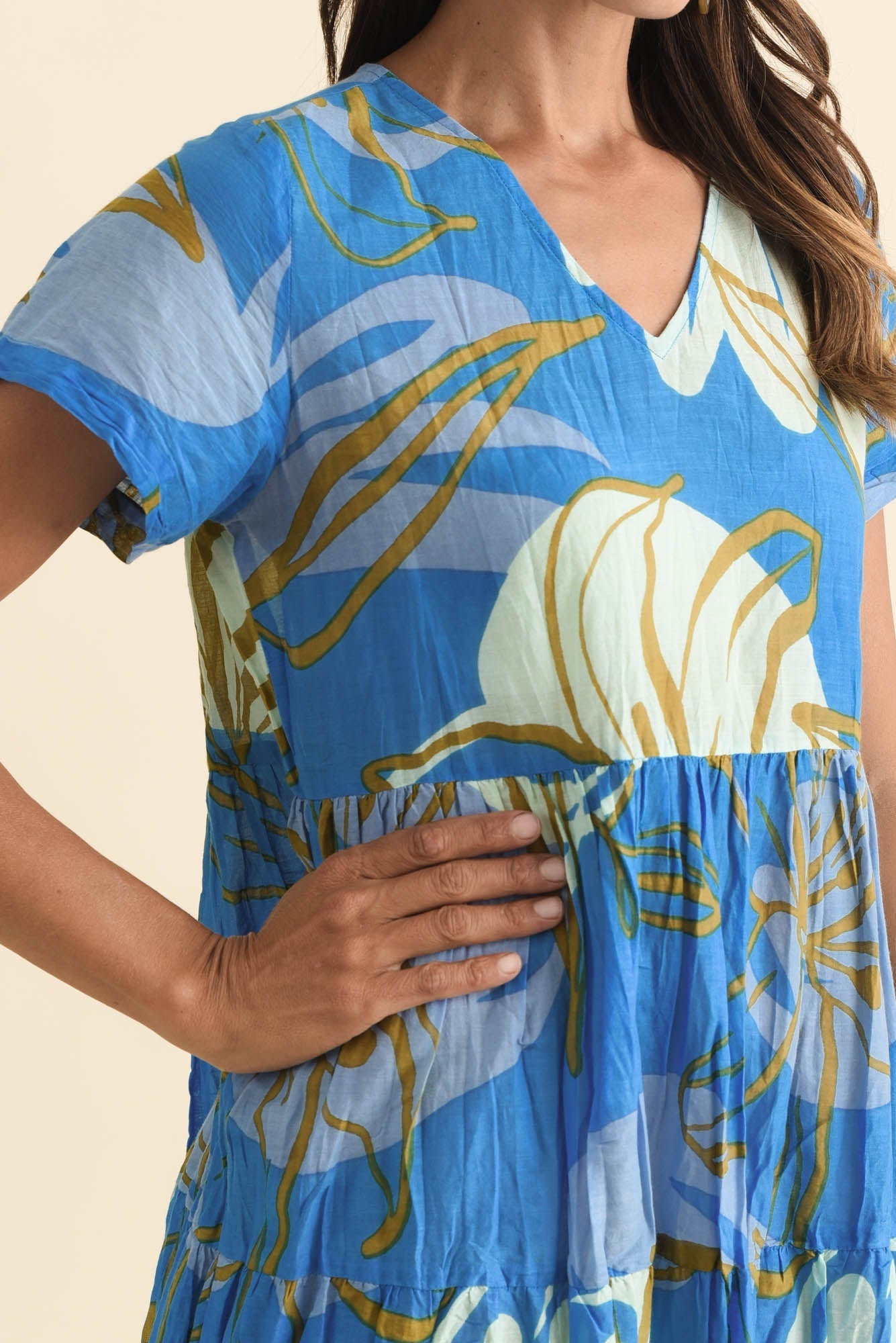 Lania Cobalt Lily Crinkle Cotton Dress Full Length View