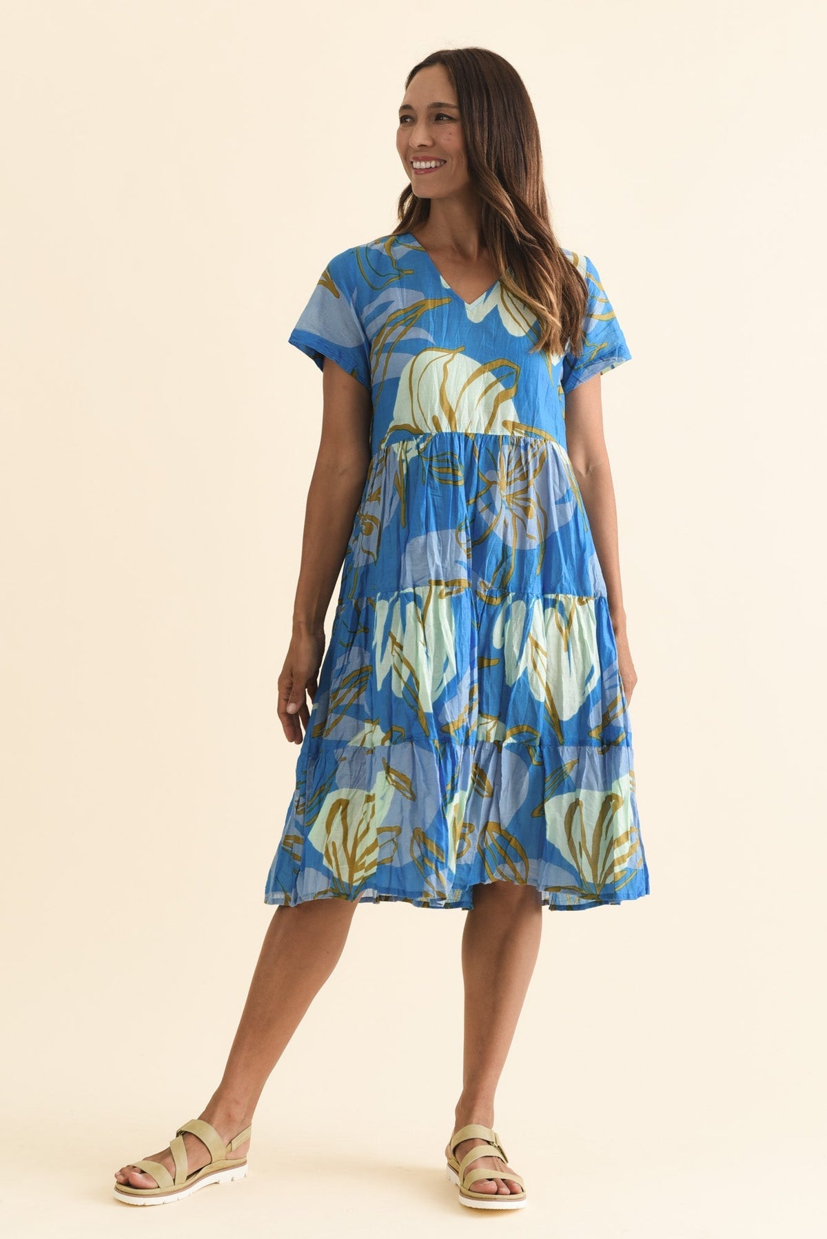 Lania Cobalt Lily Crinkle Cotton Dress Back View 2