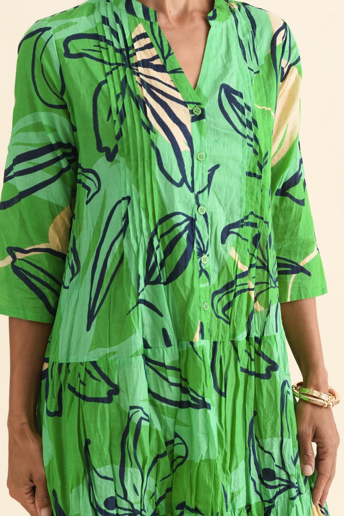 Larissa Green Lily Cotton Pleated Dress Detail View