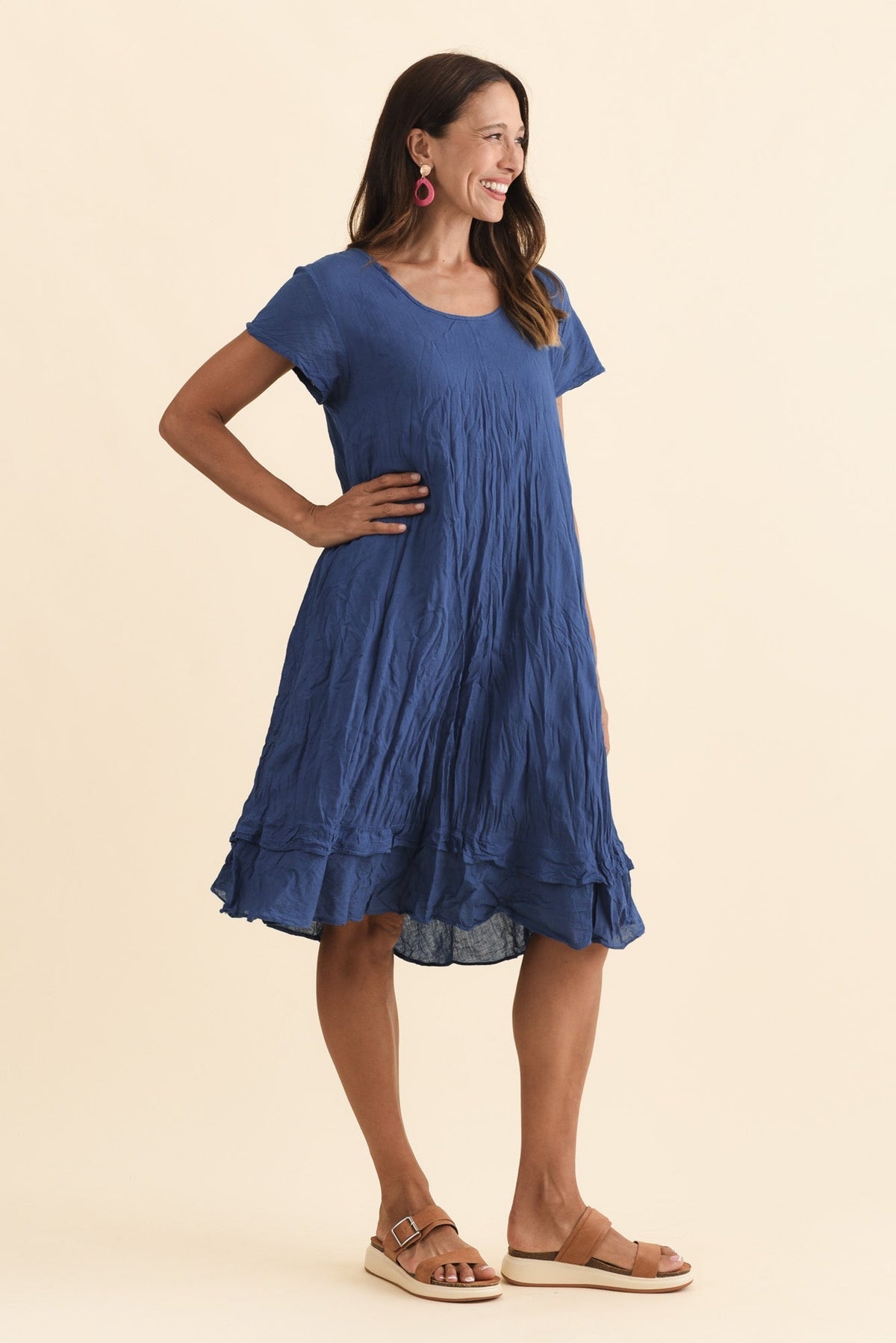 Lauren Navy Crinkle Cotton Dress Back View