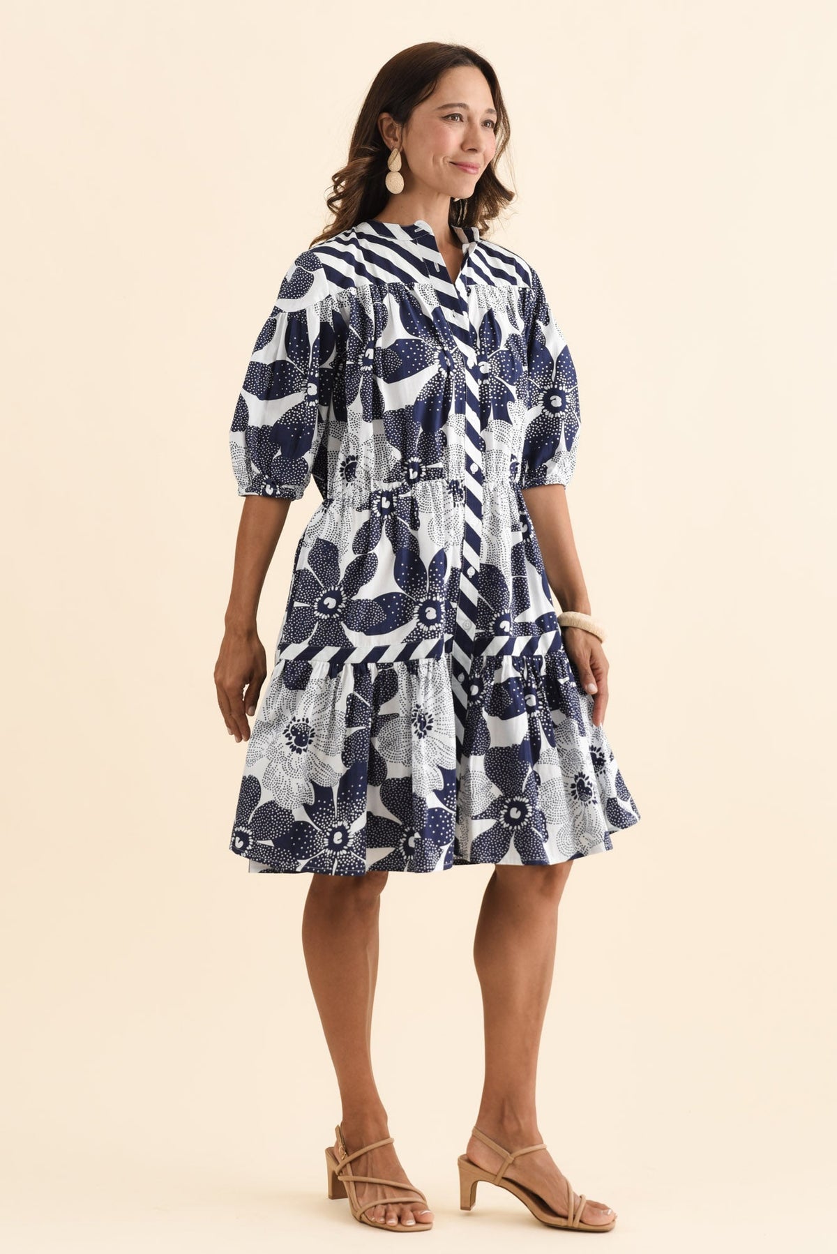 Lazar Navy Floral Cotton Dress Back View