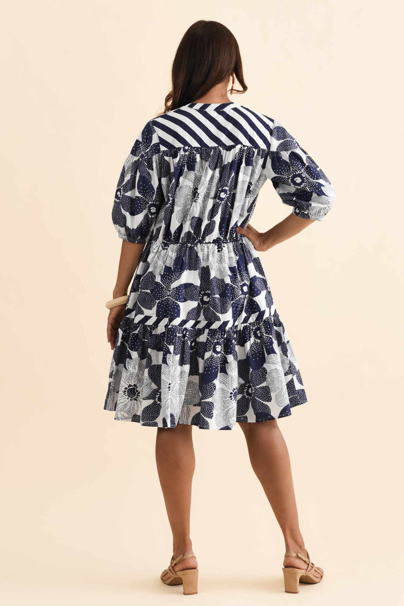 Lazar Navy Floral Cotton Dress Side View