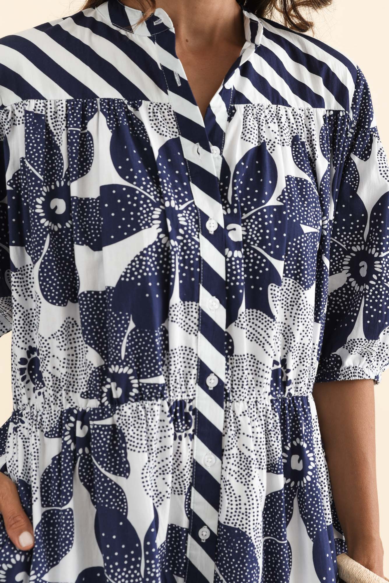 Lazar Navy Floral Cotton Dress Detail View