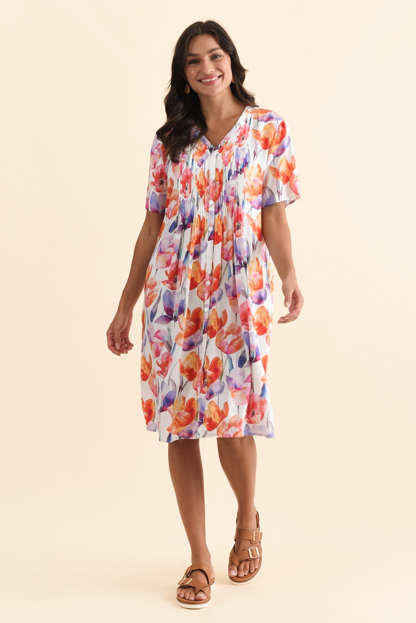 Leticia Orange Flower Midi Dress Full Length View