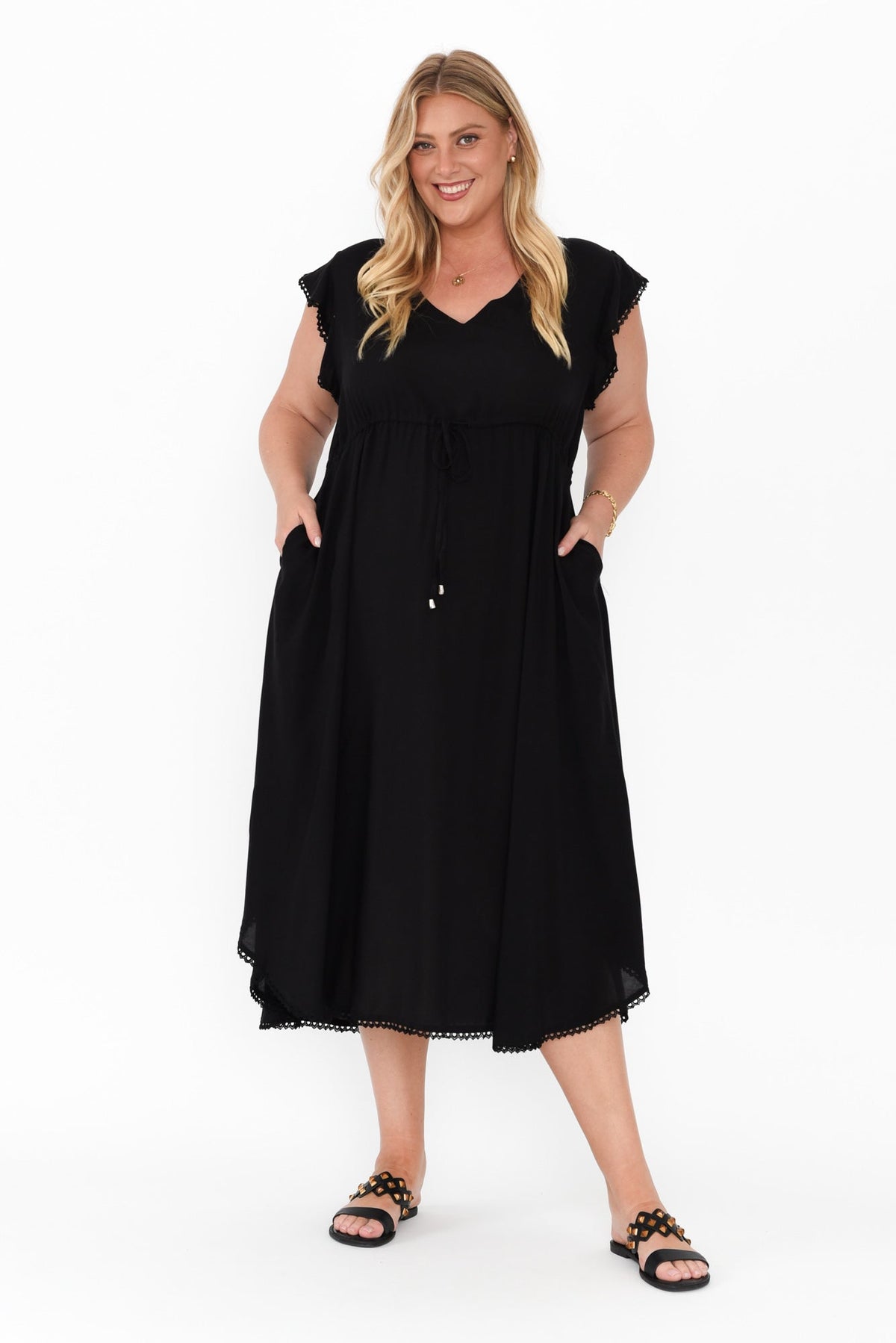 Libby Black Midi Dress Full Length View 2
