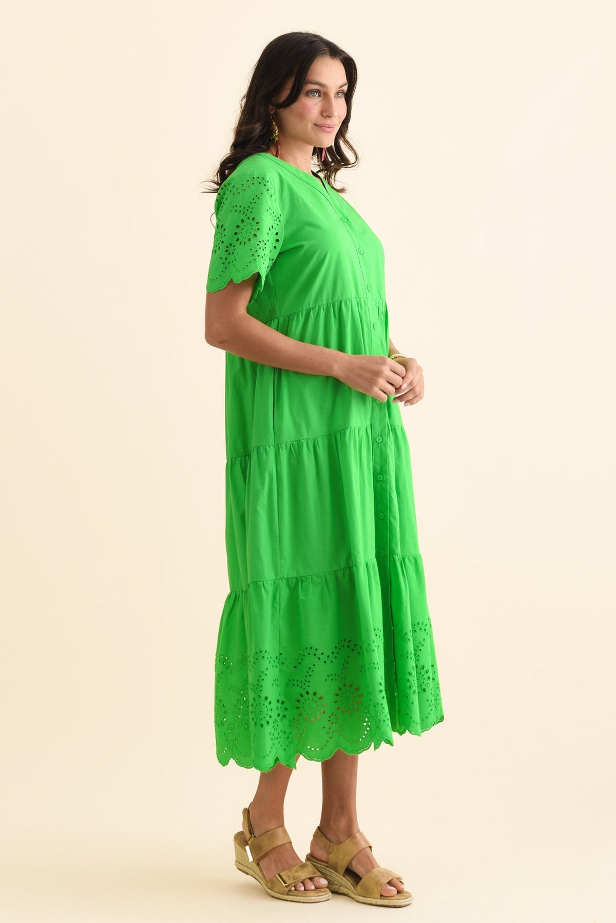 Lilith Green Embroidered Cotton Dress Back View