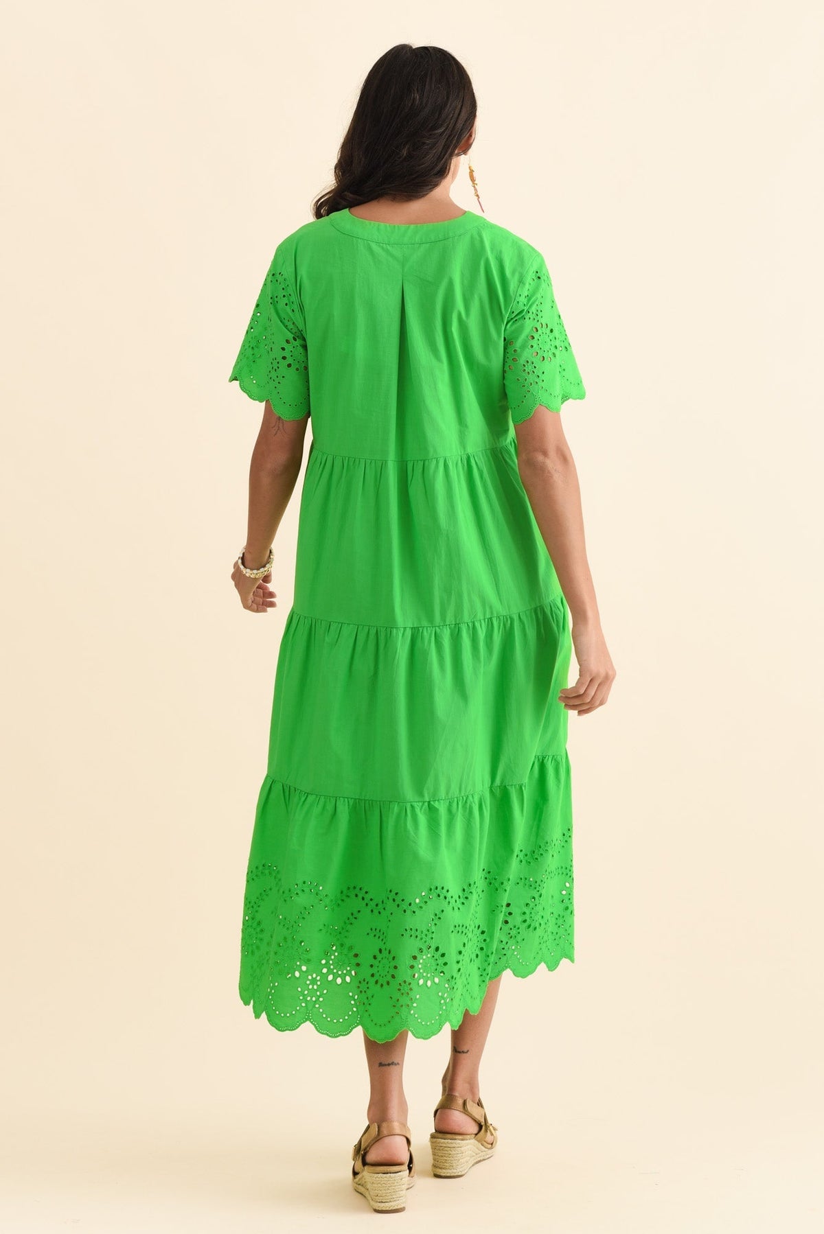 Lilith Green Embroidered Cotton Dress Side View
