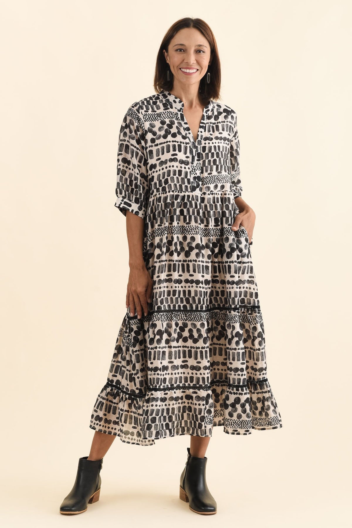 Lillian Black Spot Tier Dress Front View