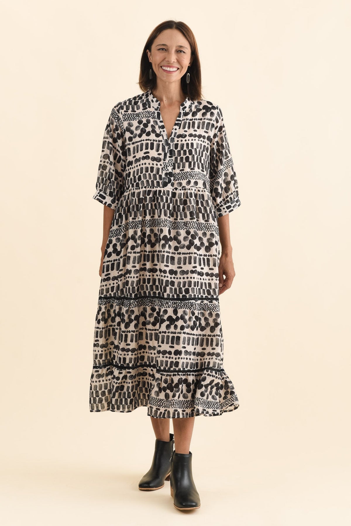 Lillian Black Spot Tier Dress Full Length View