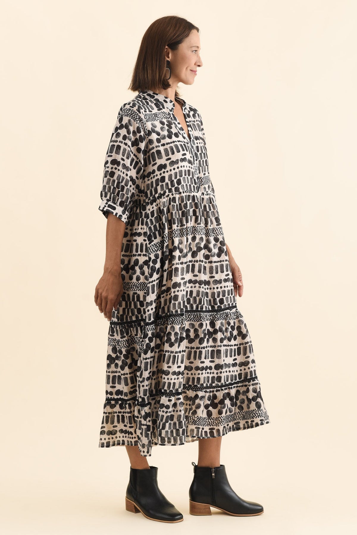Lillian Black Spot Tier Dress Back View