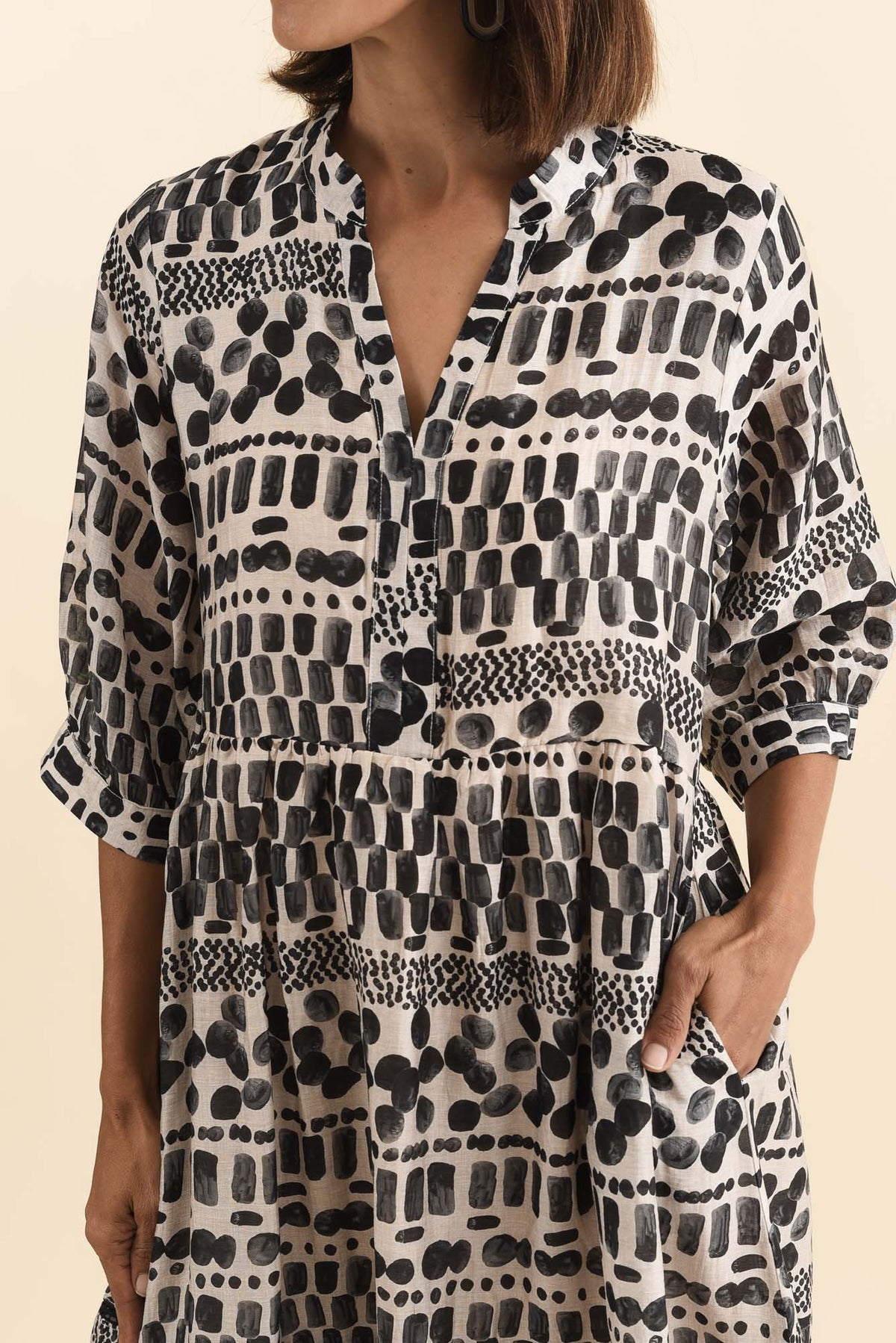 Lillian Black Spot Tier Dress Detail View