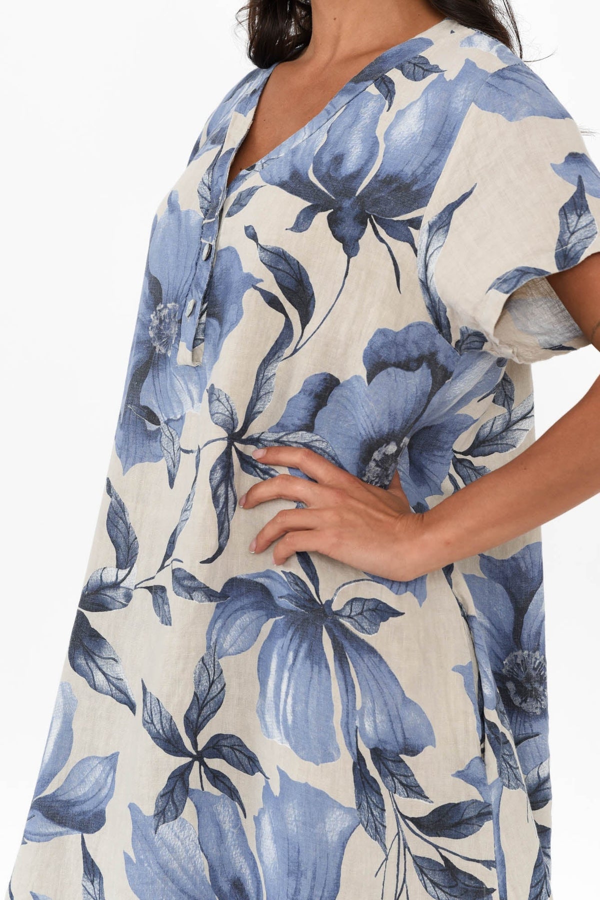 Louisiana Taupe Floral Button Dress Detail View