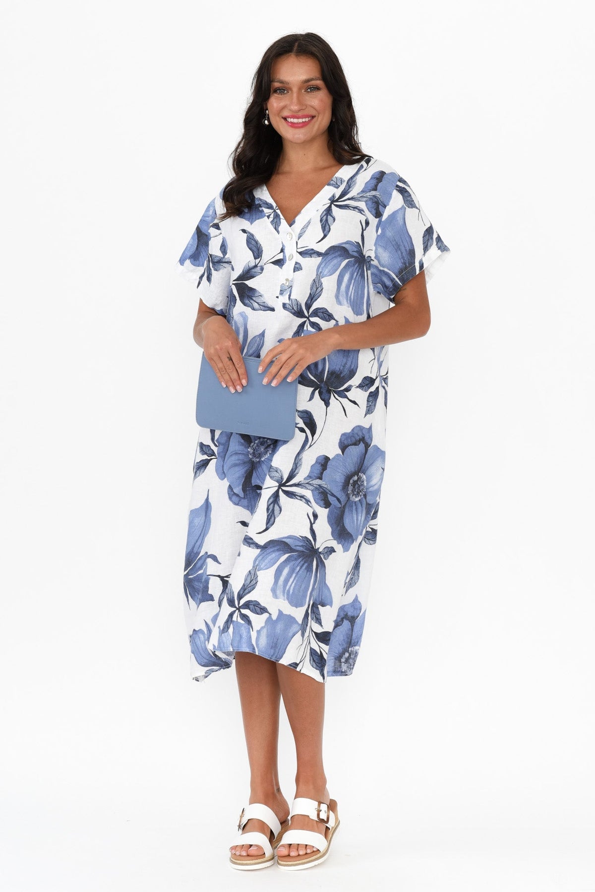 Louisiana White Floral Button Dress Front View 2