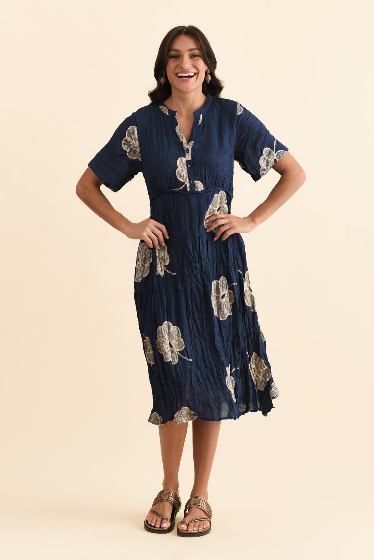 Lucy Navy Flower Pocket Dress Front View