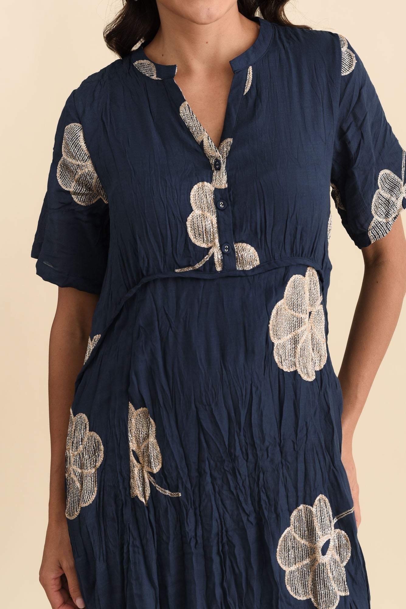 Lucy Navy Flower Pocket Dress Detail View