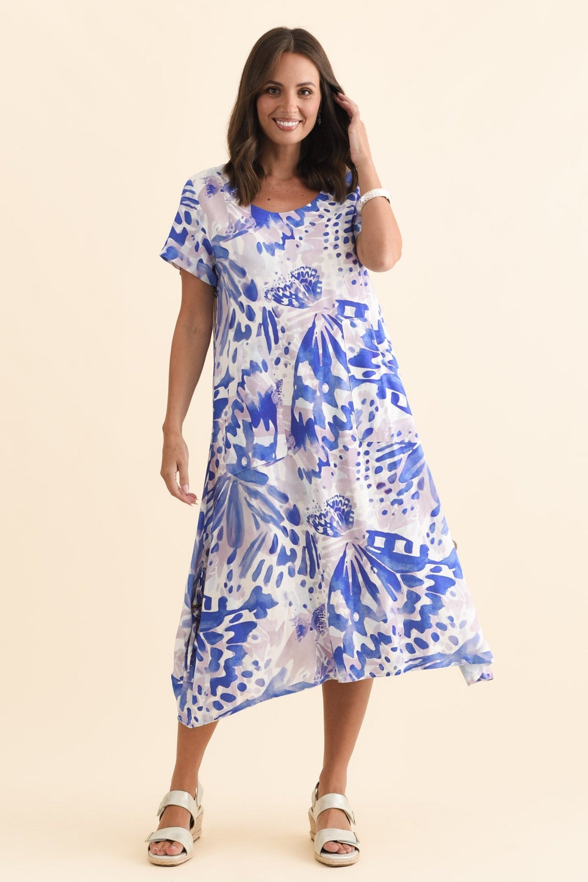 Lula Cobalt Abstract Linen Cotton Dress Back View