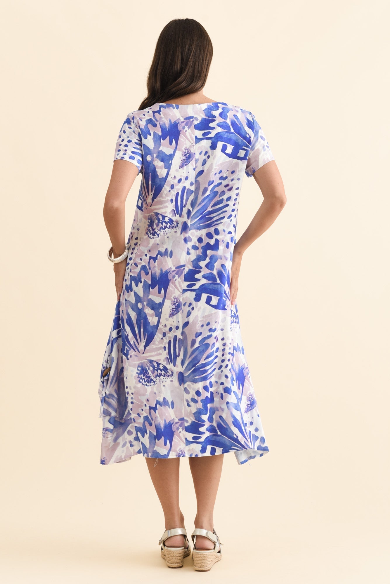 Lula Cobalt Abstract Linen Cotton Dress Detail View