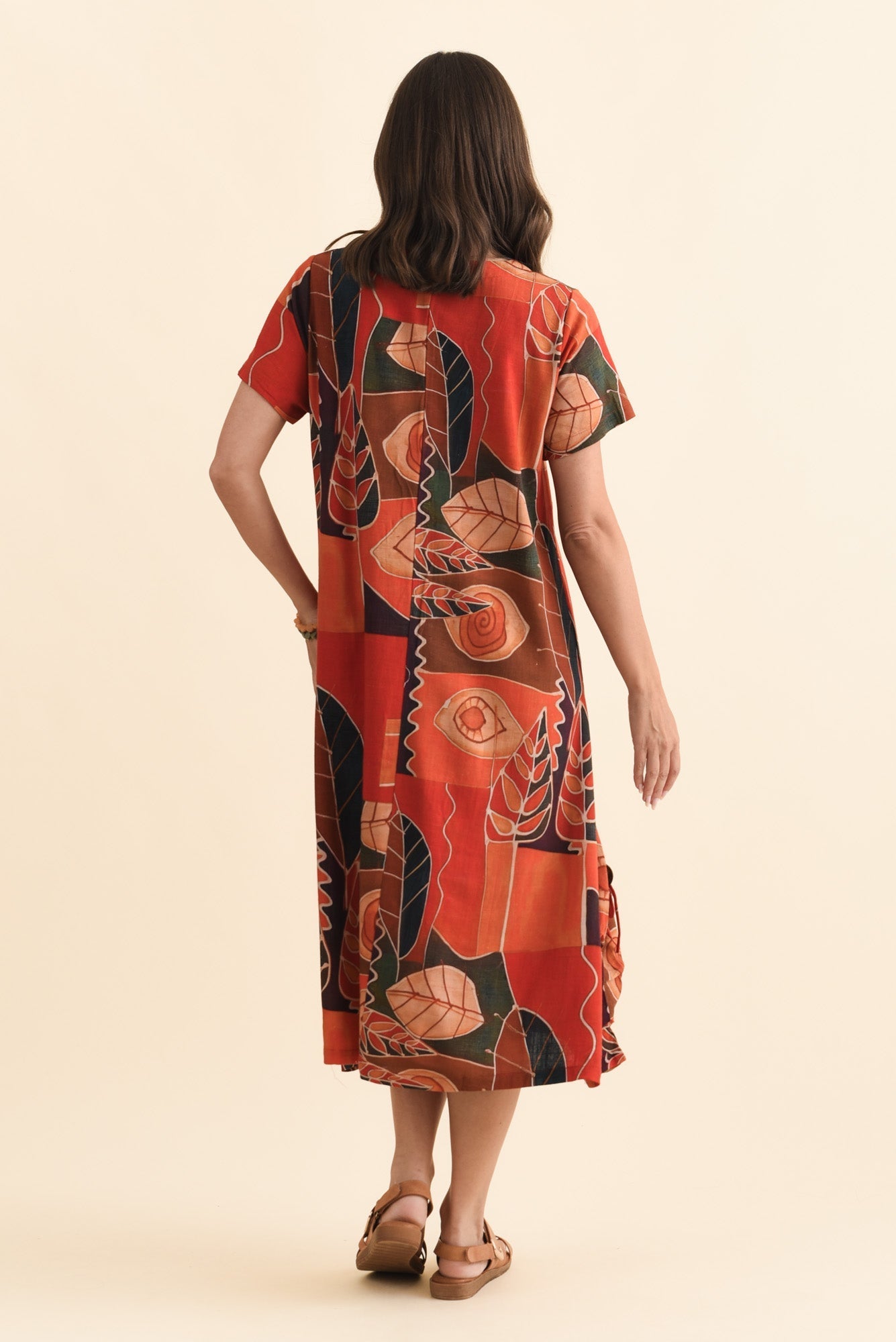 Lula Red Abstract Linen Cotton Dress Side View