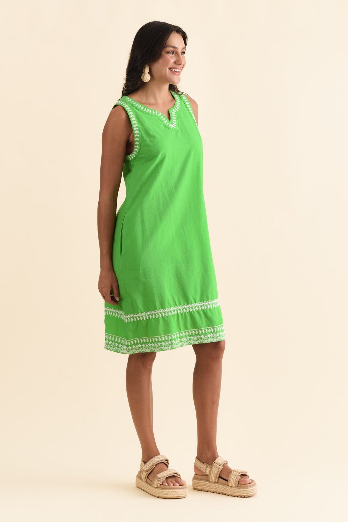 Lyndal Green Embroidered Cotton Dress Back View