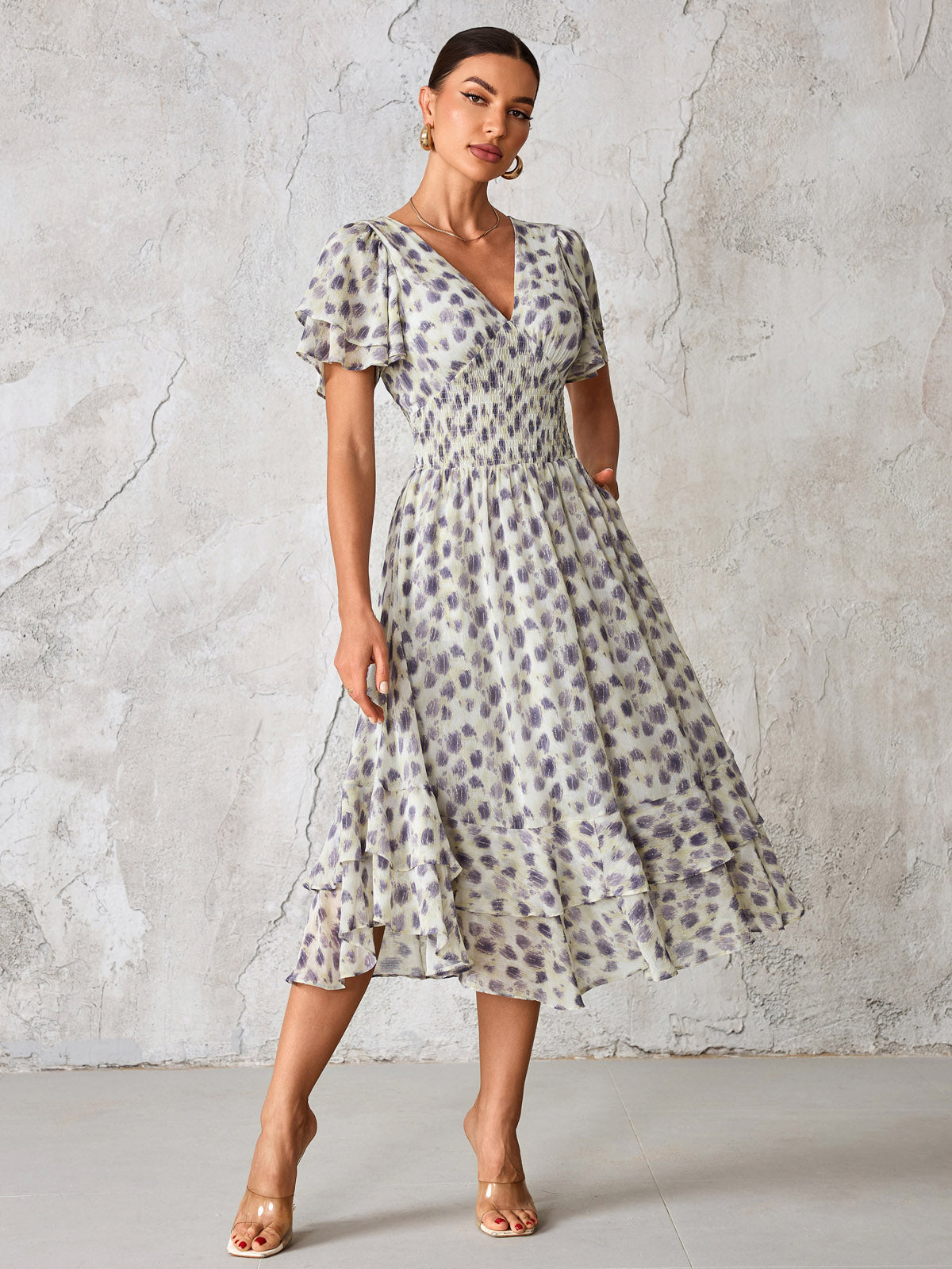 Frill Hem Chiffon Midi Dress Full Length View