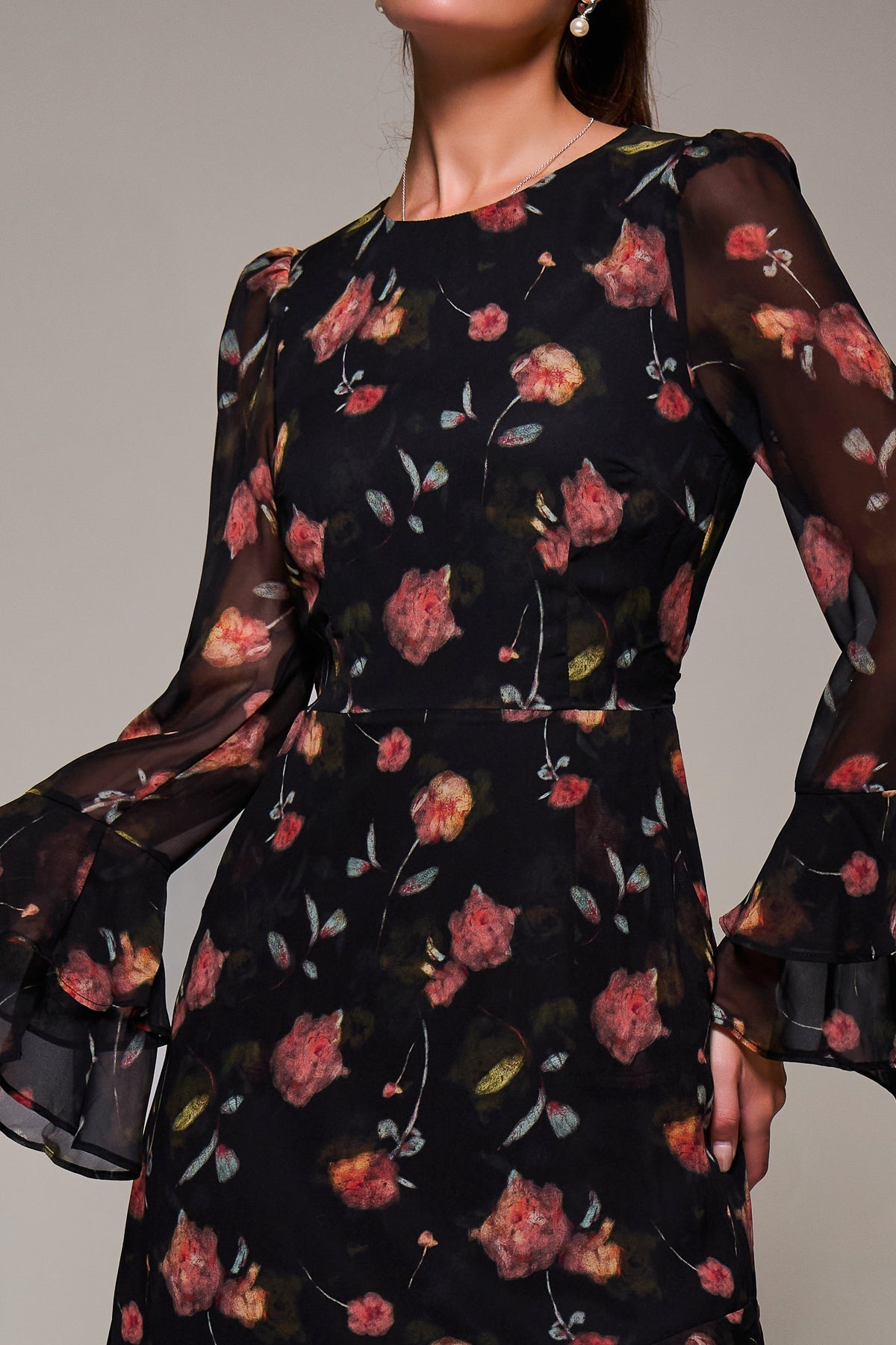 Long Sleeve Frill Chiffon Midaxi Dress Side View