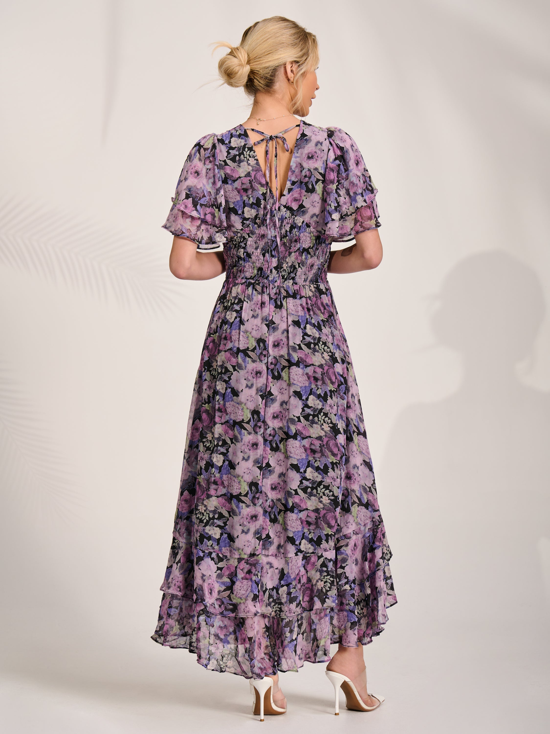 Chiffon Layered Sleeve Ruffle Hem Midaxi Back View