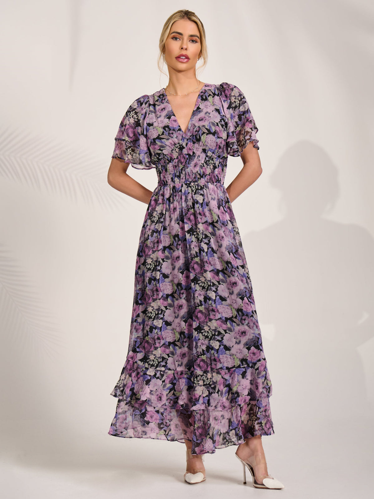 Chiffon Layered Sleeve Ruffle Hem Midaxi Detail View