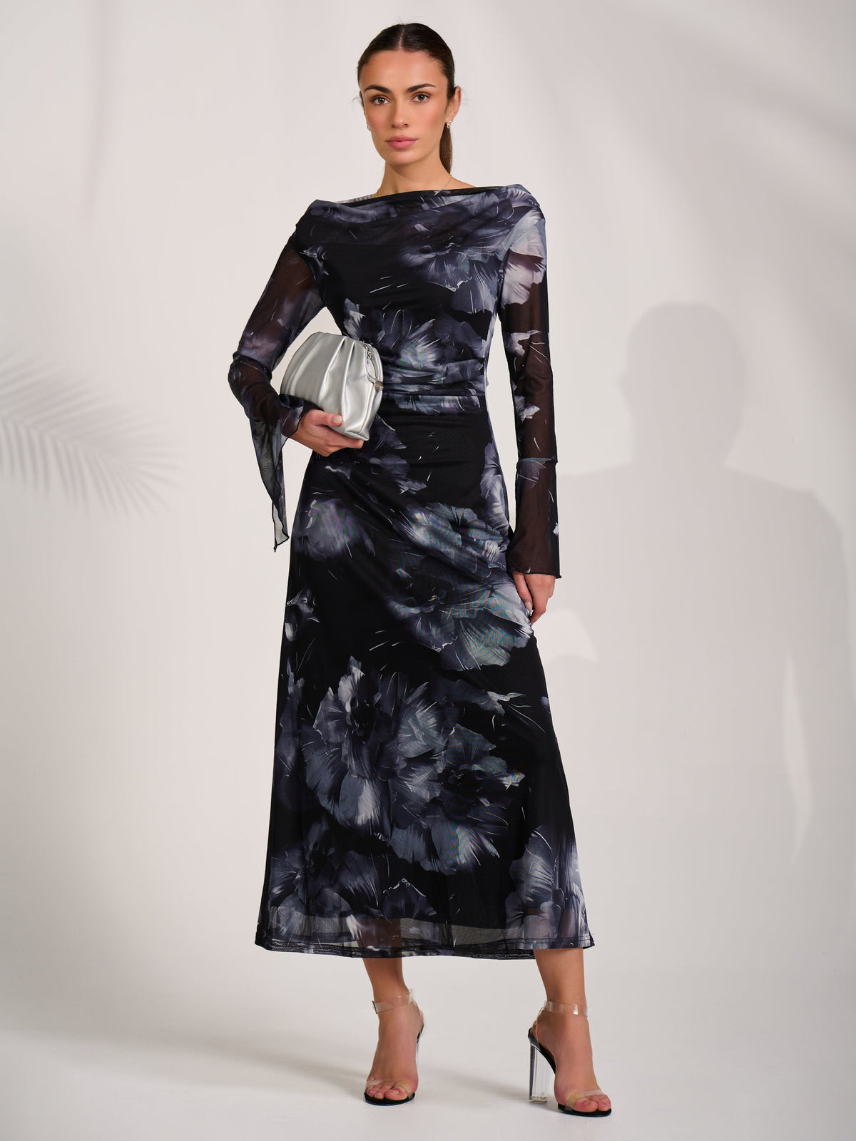Long Sleeve Slash Neck Maxi Dress Styled View