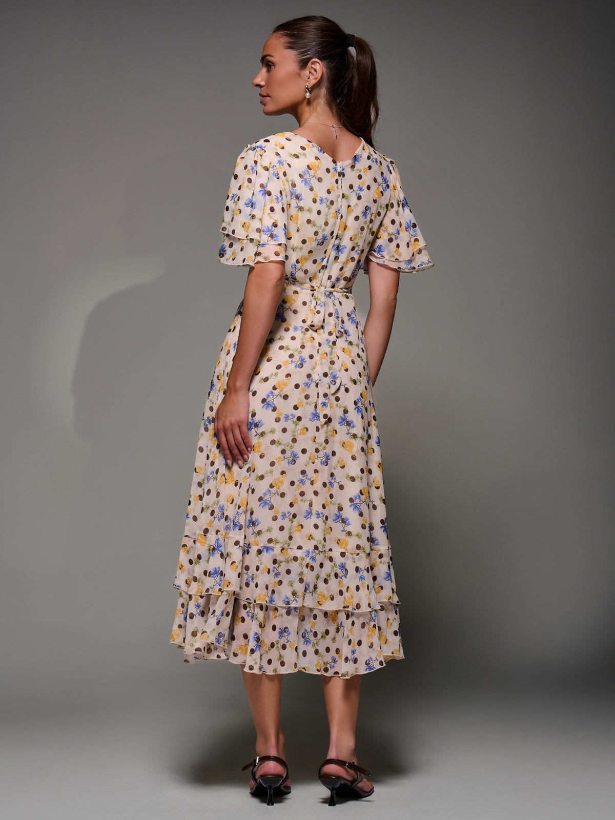 Frill Detail Chiffon Midaxi Dress Back View