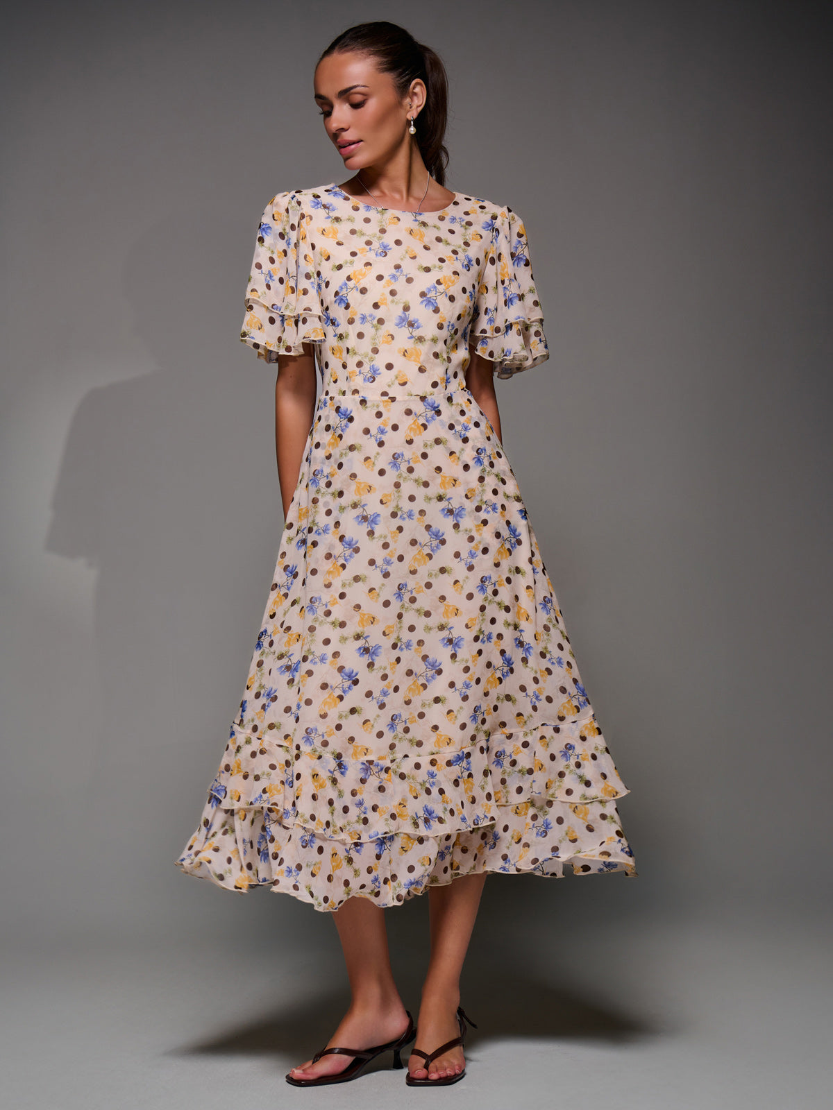Frill Detail Chiffon Midaxi Dress Styled View