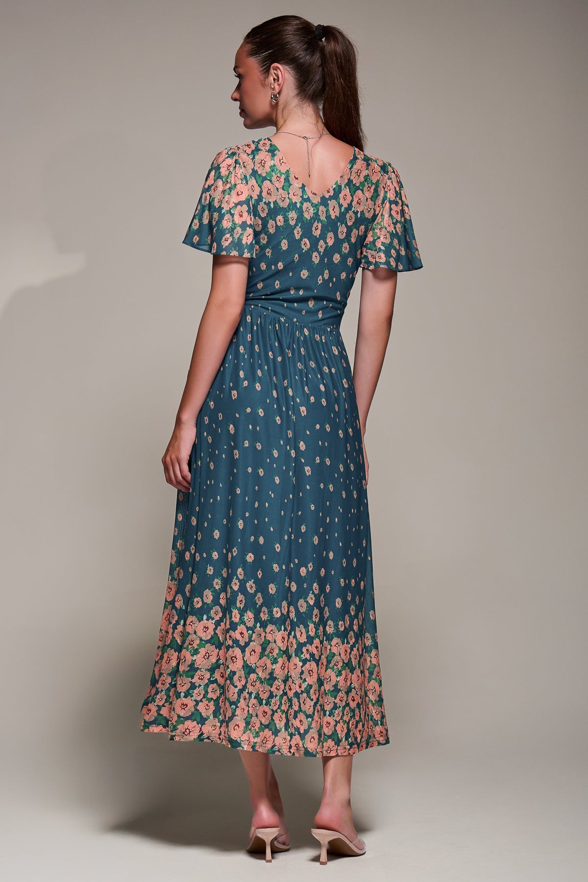 Mirrored Mesh Short Sleeve Midaxi Dress Back View