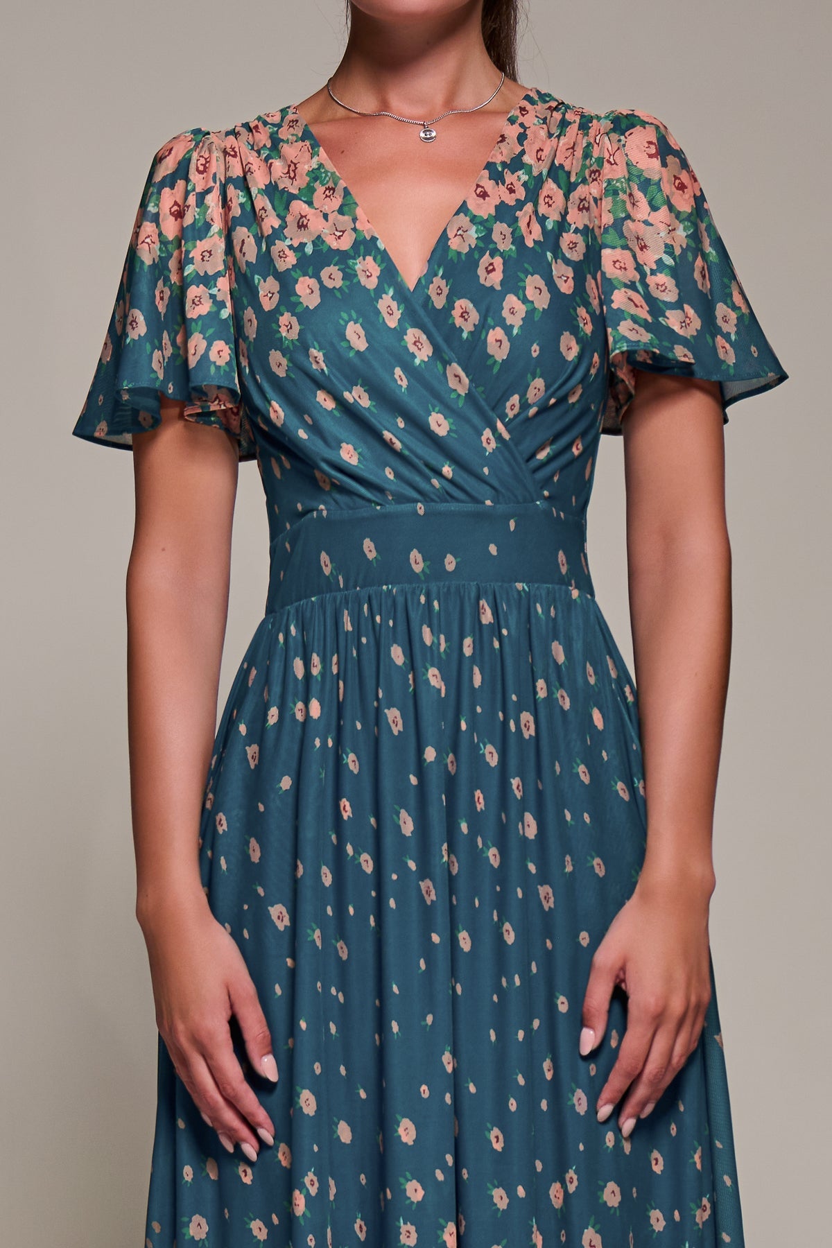 Mirrored Mesh Short Sleeve Midaxi Dress Side View